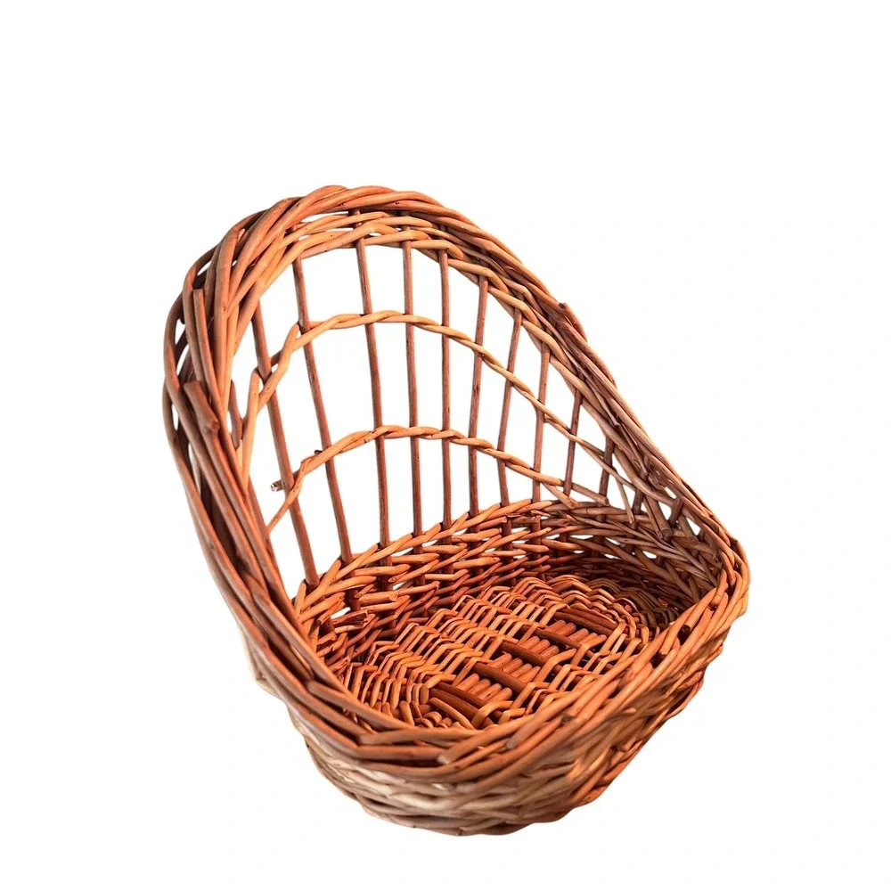 Vintage Handwoven Willow Wicker Basket French Country Cottagecore Flower Decor